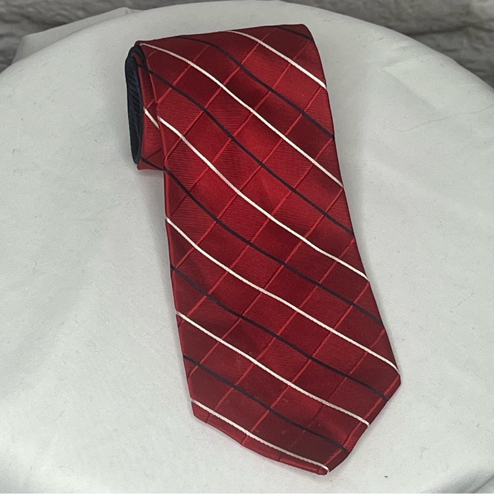Mens Tommy Hilfiger‎ Plaid Stripe Red Blue White Neck Tie